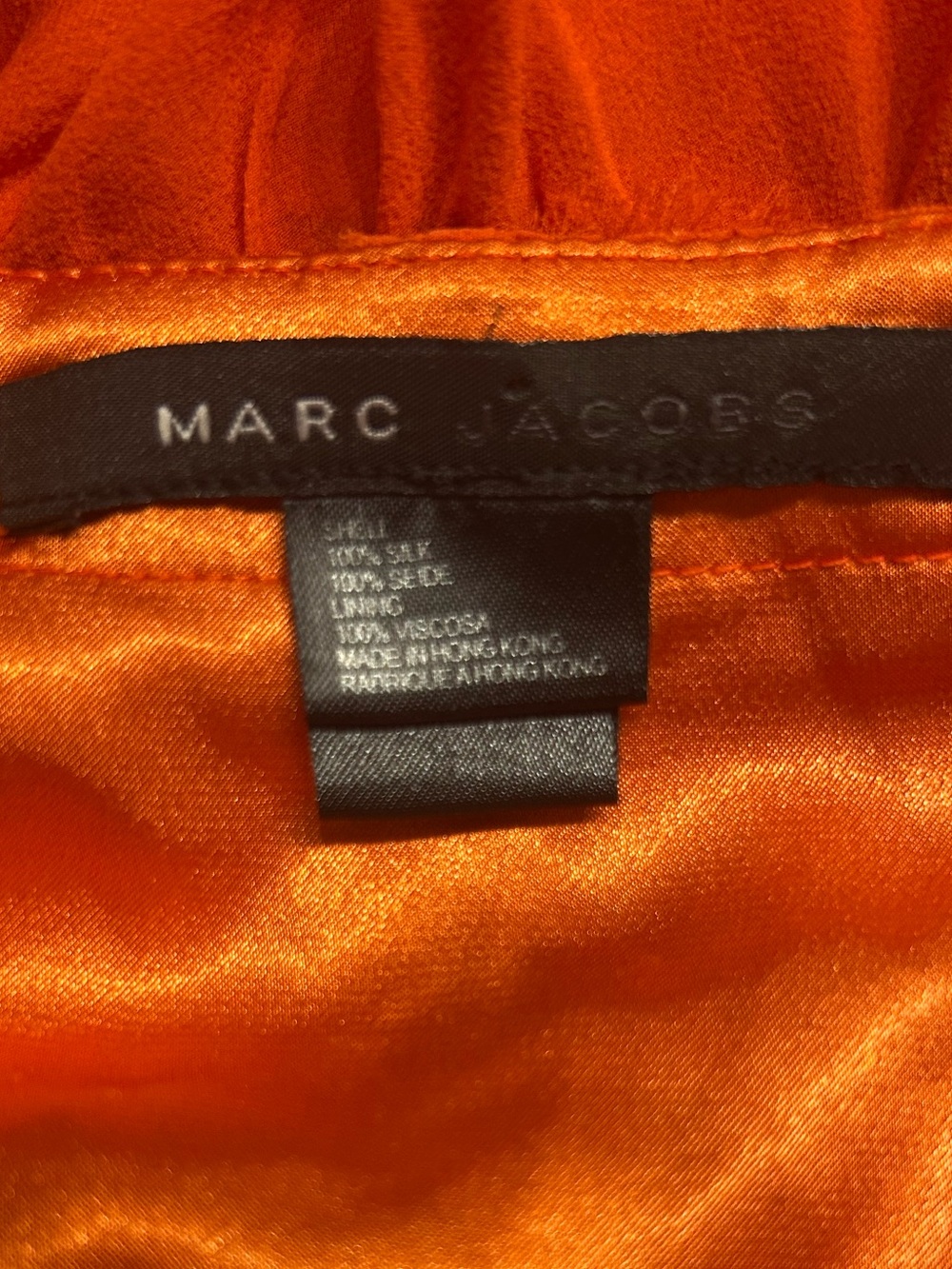 Marc Jacobs Vintage Silk Orange Ruffle V Neck Dress, Size 0 - Picture 9 of 10